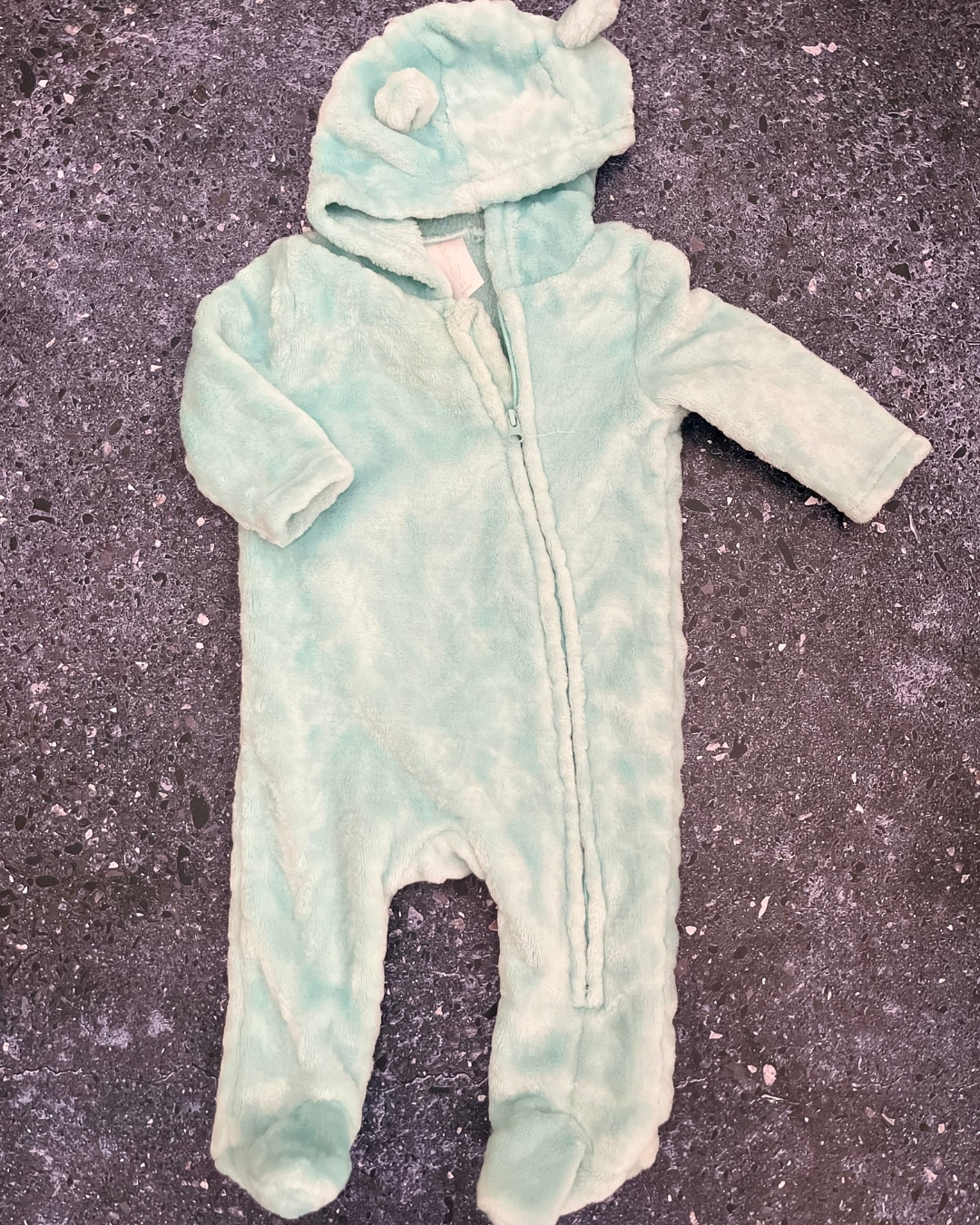 One Two Three turquoise fleece onesie 0/3M