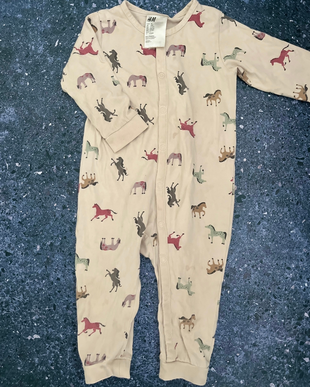 H&M beige horses onesie 9/12M