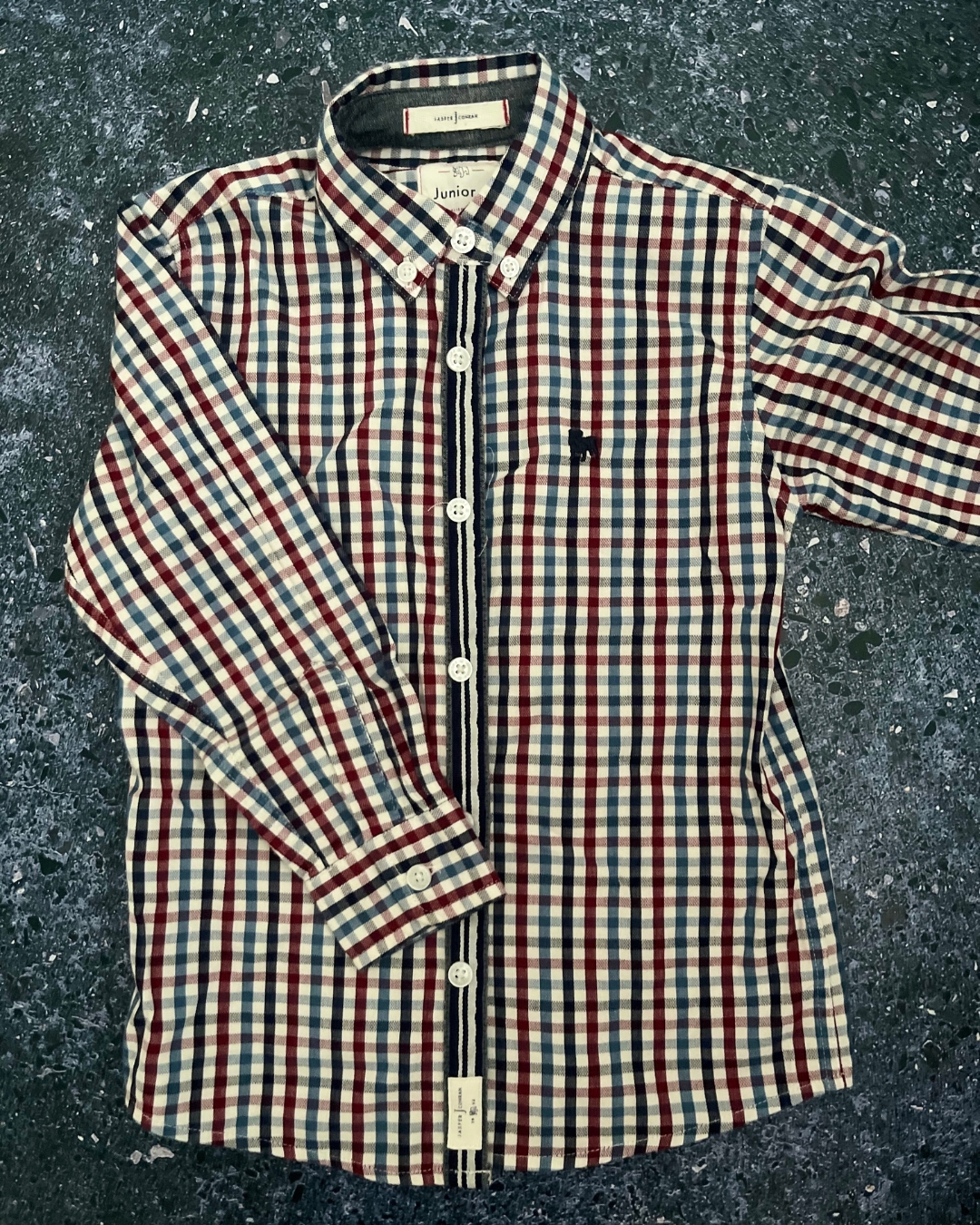 Jasper Conran white, blue and red checked collared shirt 5/6Y