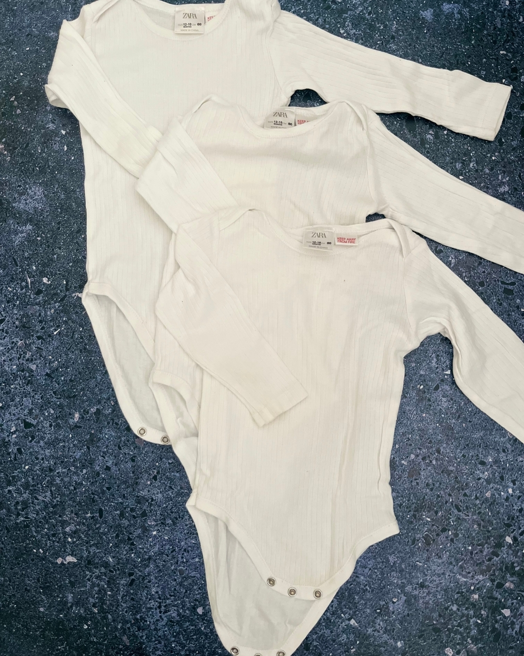 Zara white ribbed baby grow set of 3 12/18M