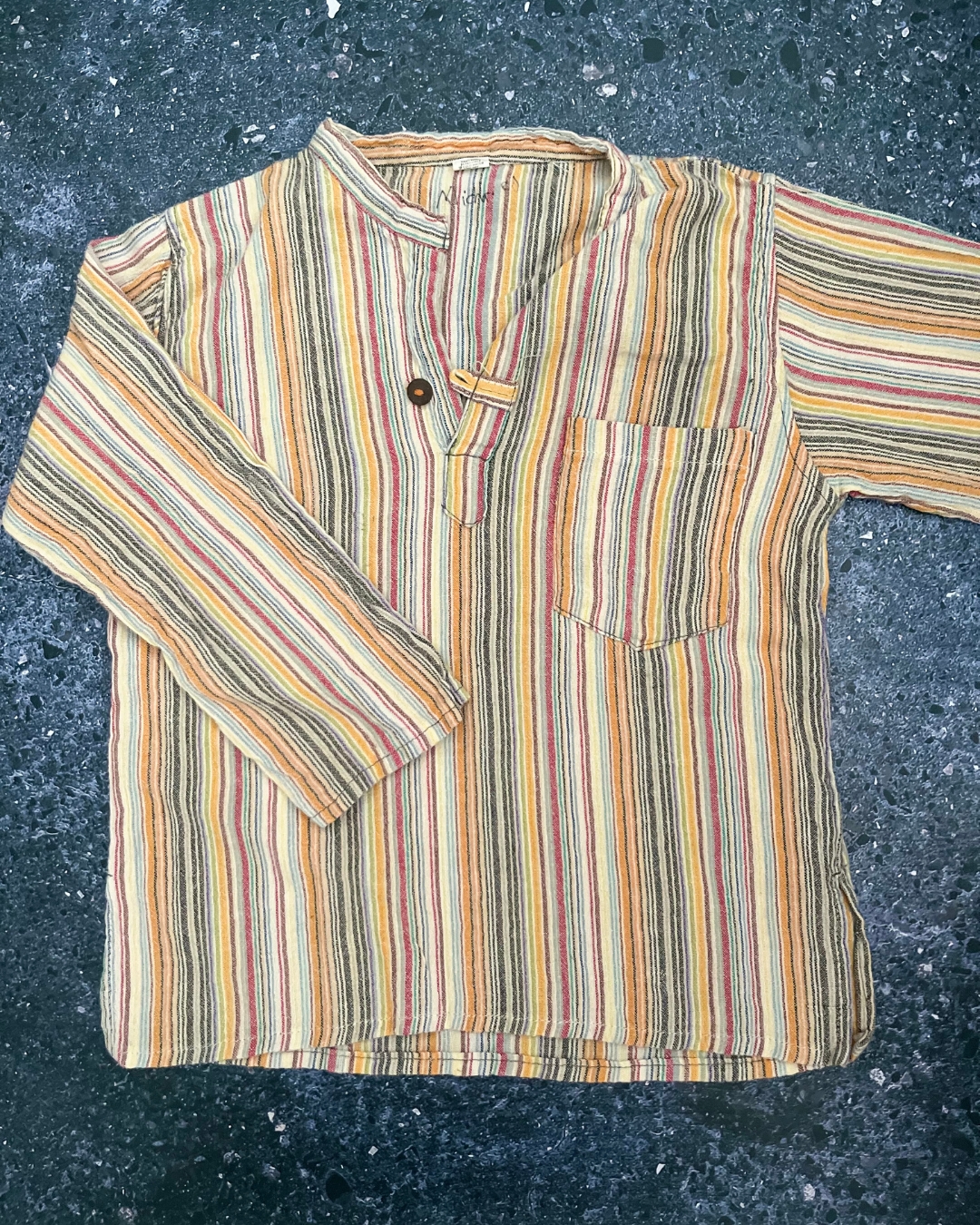 Beige striped collared shirt X Large