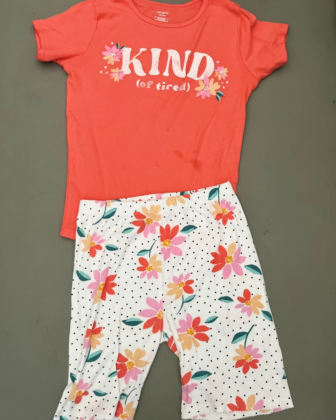 Carters orange floral Tired pajama set 14Y