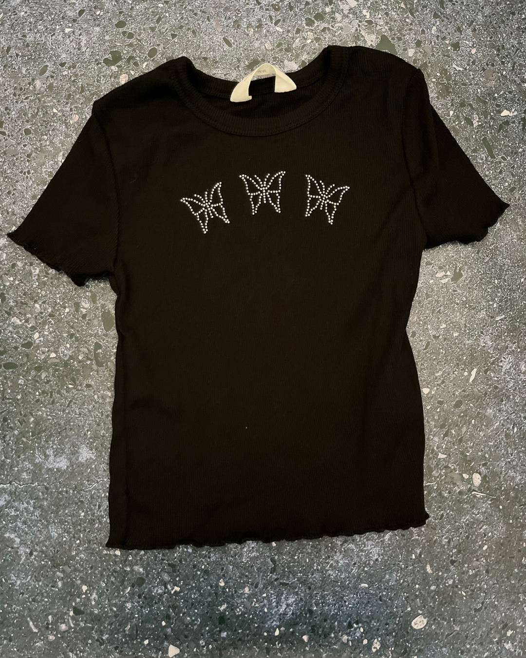 H&M black ribbed butterfly top 10/12Y