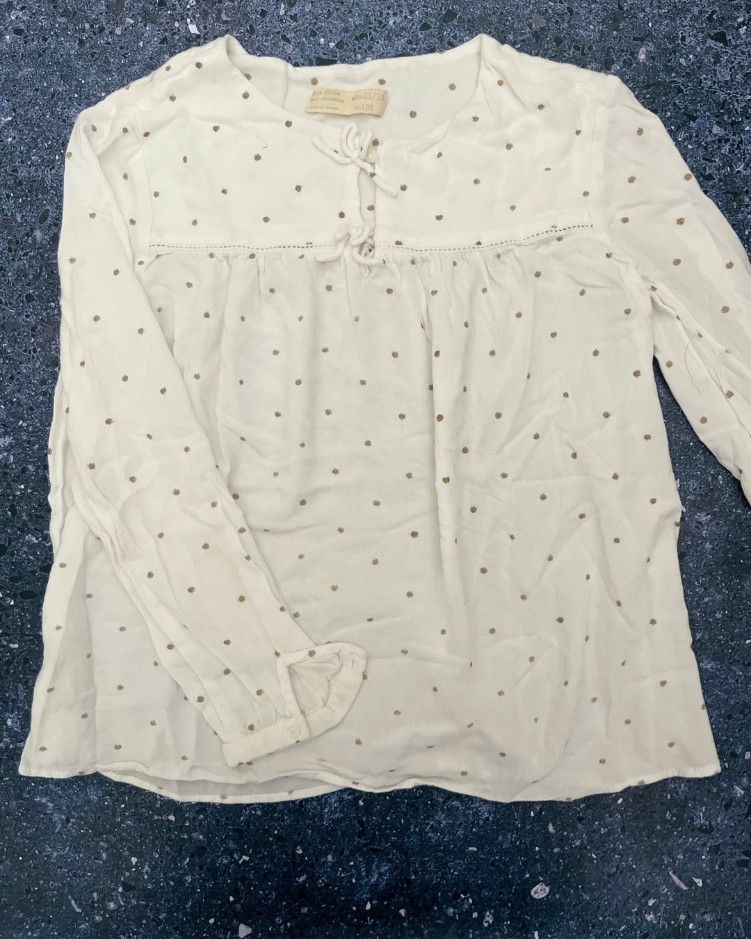 Zara white polka dot long sleeve blouse 11/12Y