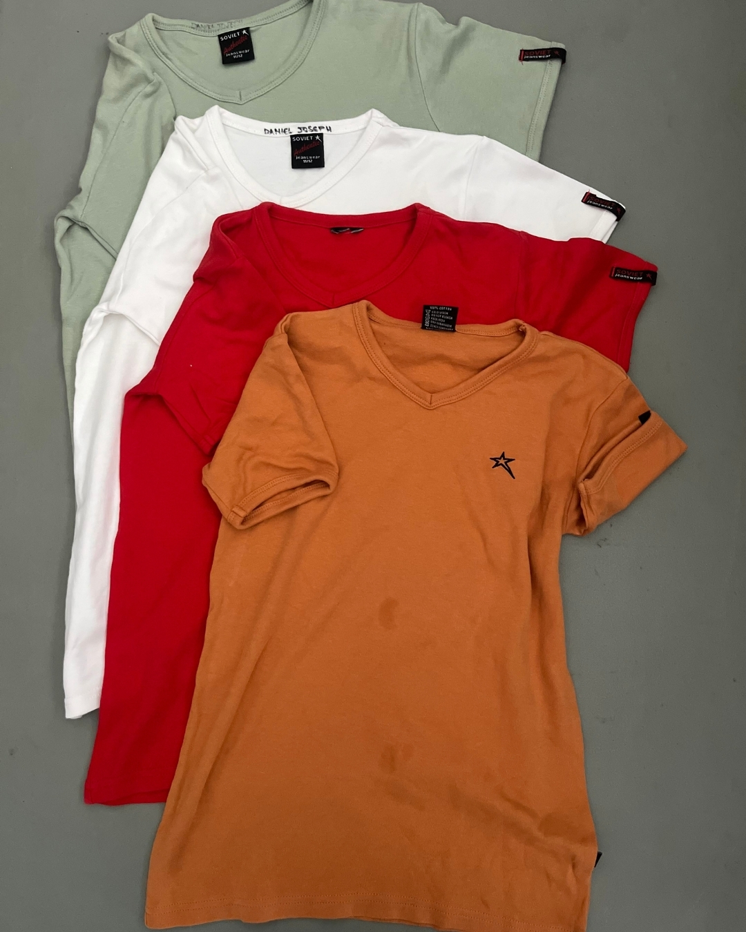 Soviet light green, orange, red and white T shirt set 11/12Y