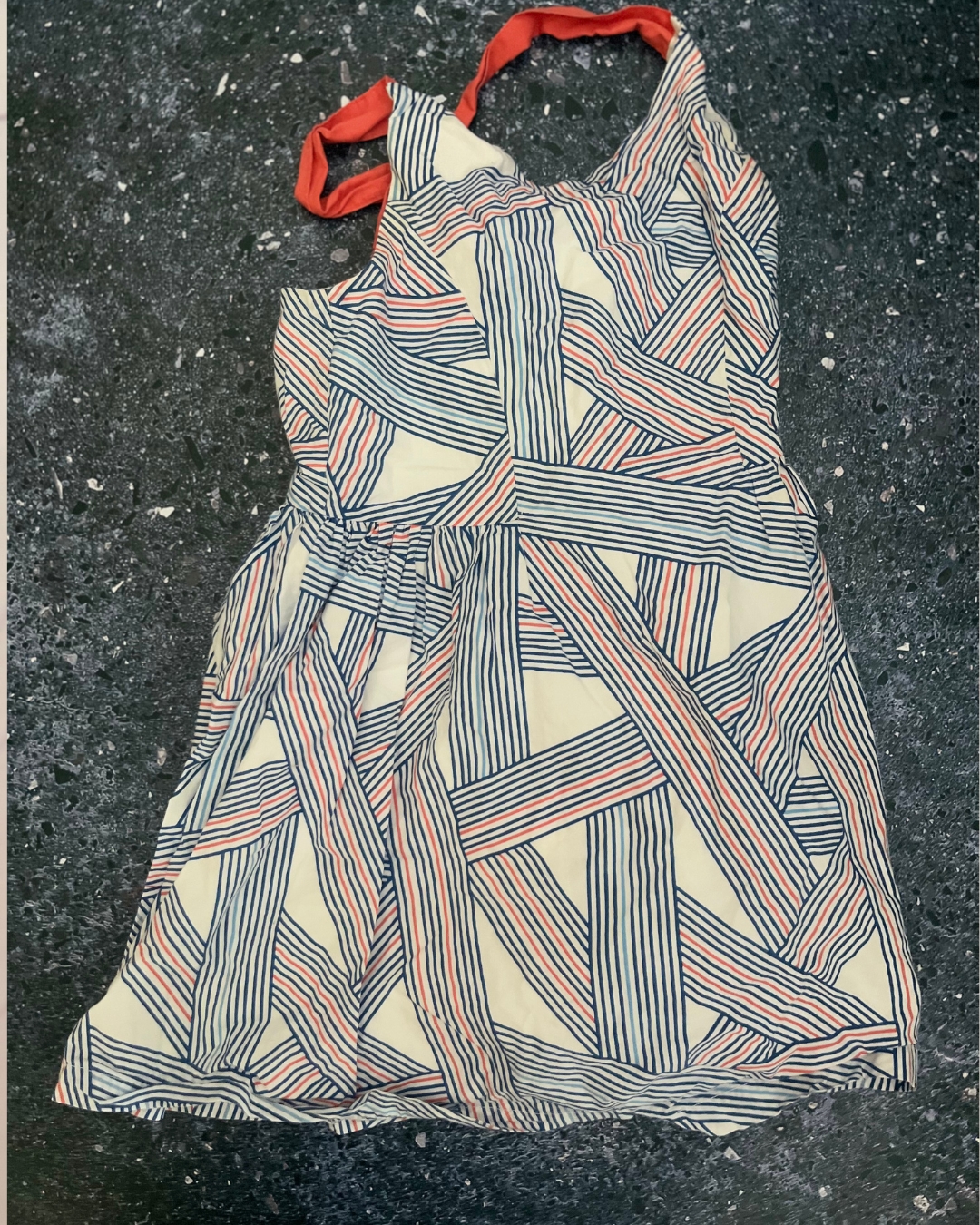 Okaidi blue and orange striped dress 6Y