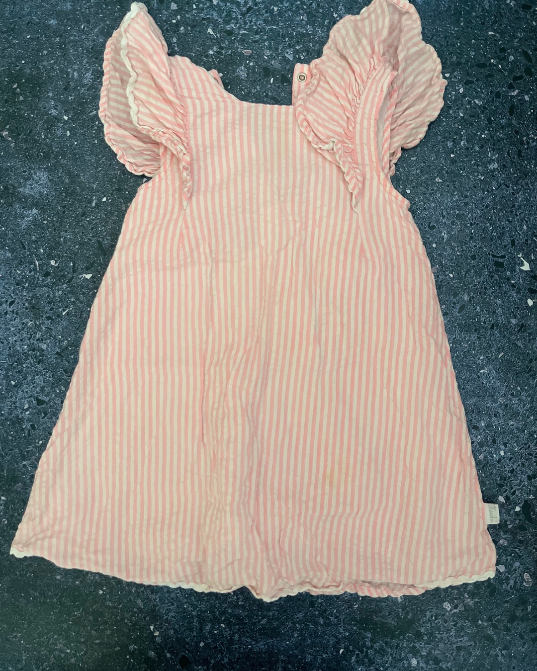 Pink and white striped frilly dress 8Y