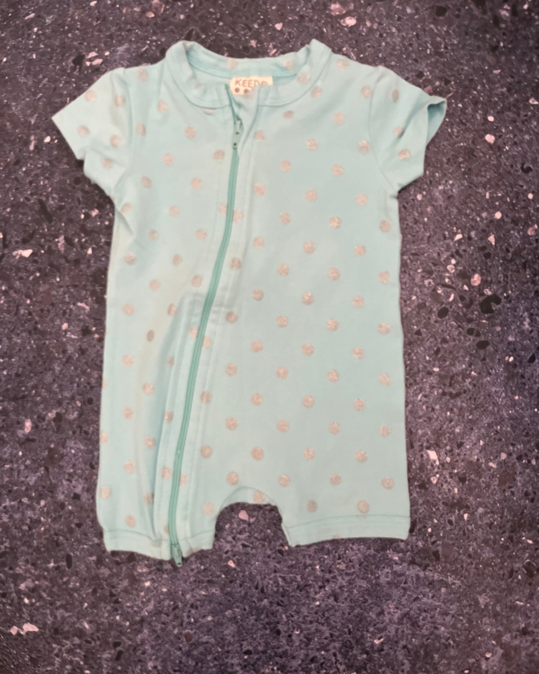 Keedo blue glitter polka dot romper 3/6M