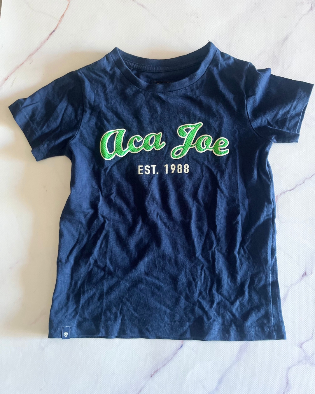 Aca Joe navy T-shirt 7/8Y – Nearly New Kids