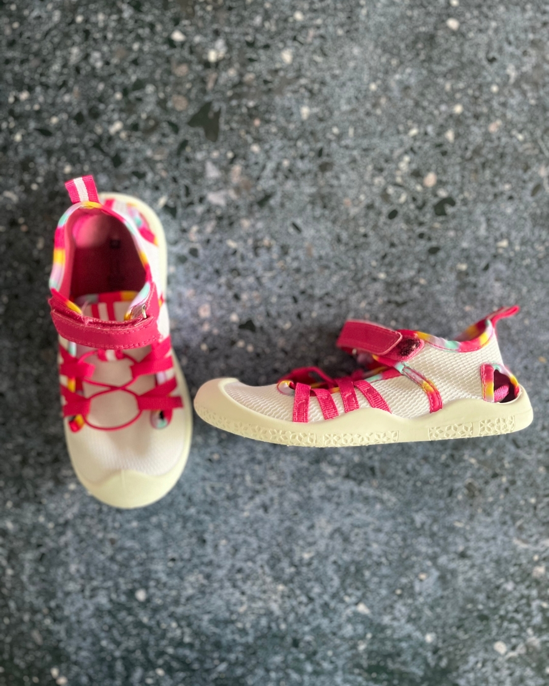 Woolworths pink and white strap on shoes Size 11