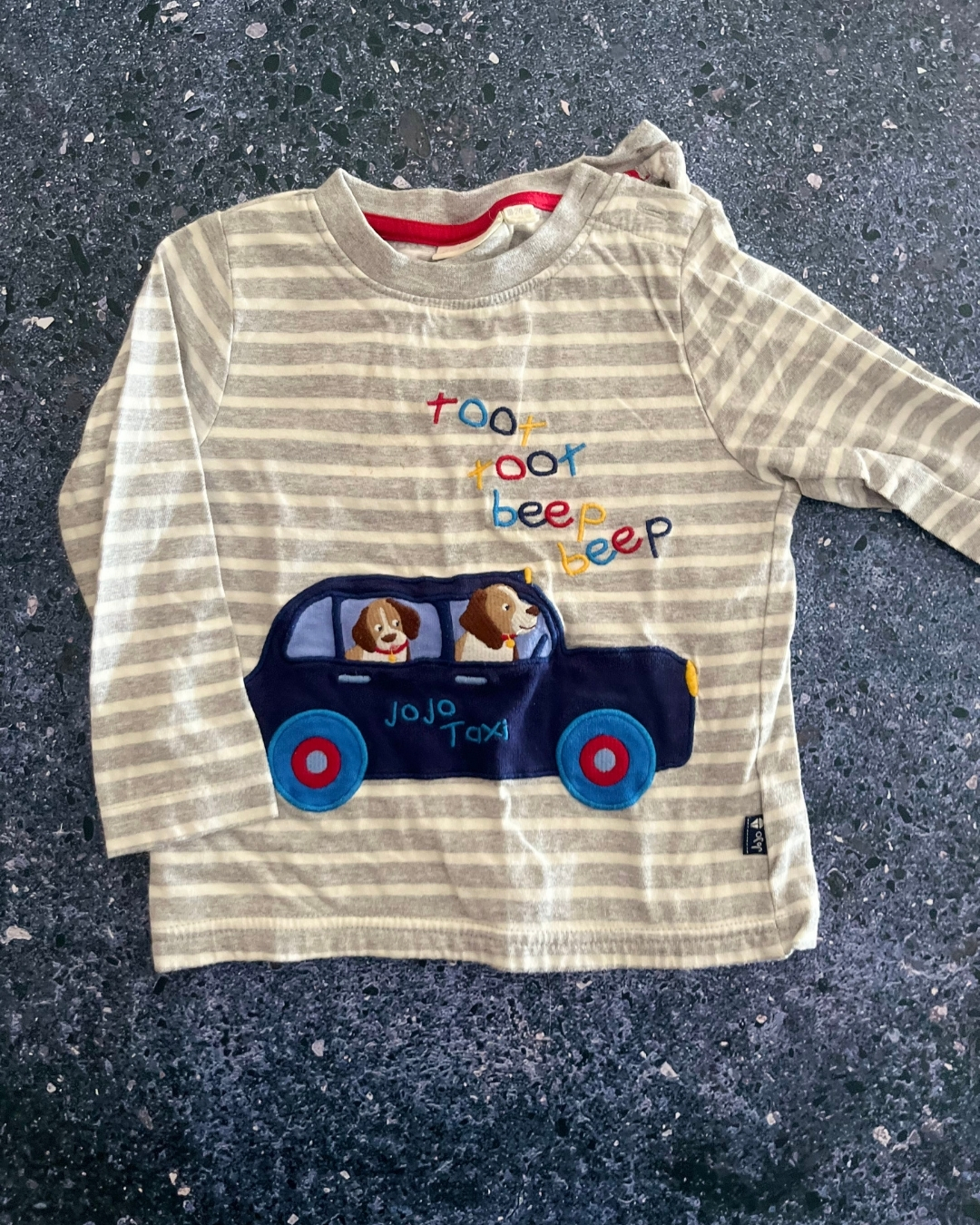 Jojo Maman Bebe grey and white striped T-shirt 18/24M