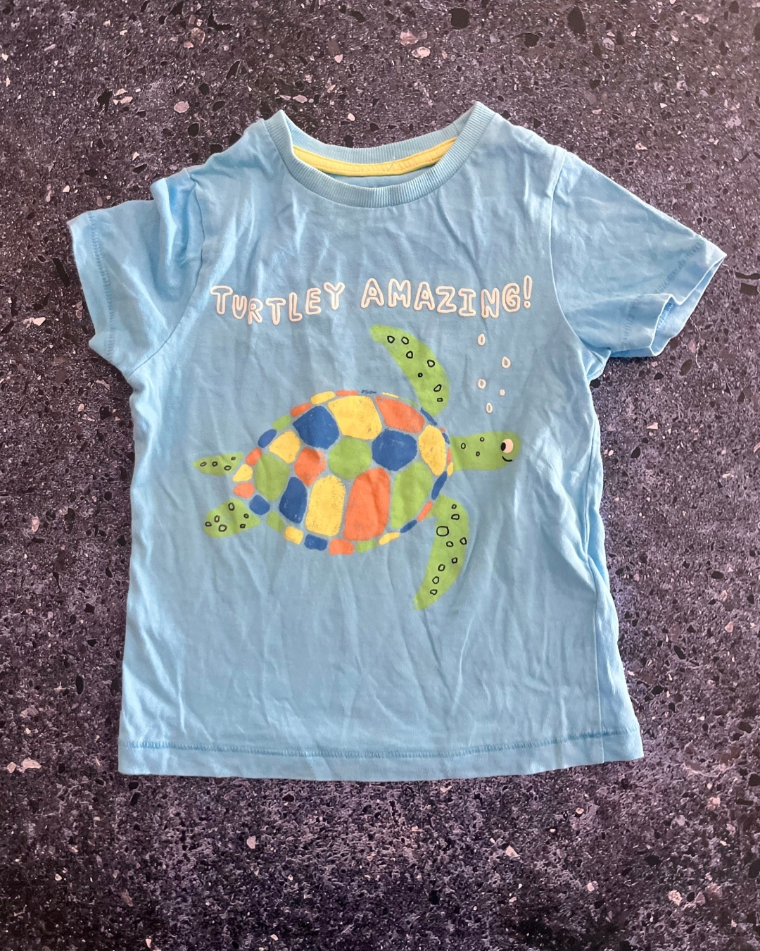 M&S blue Turtle T-shirt 3/4Y
