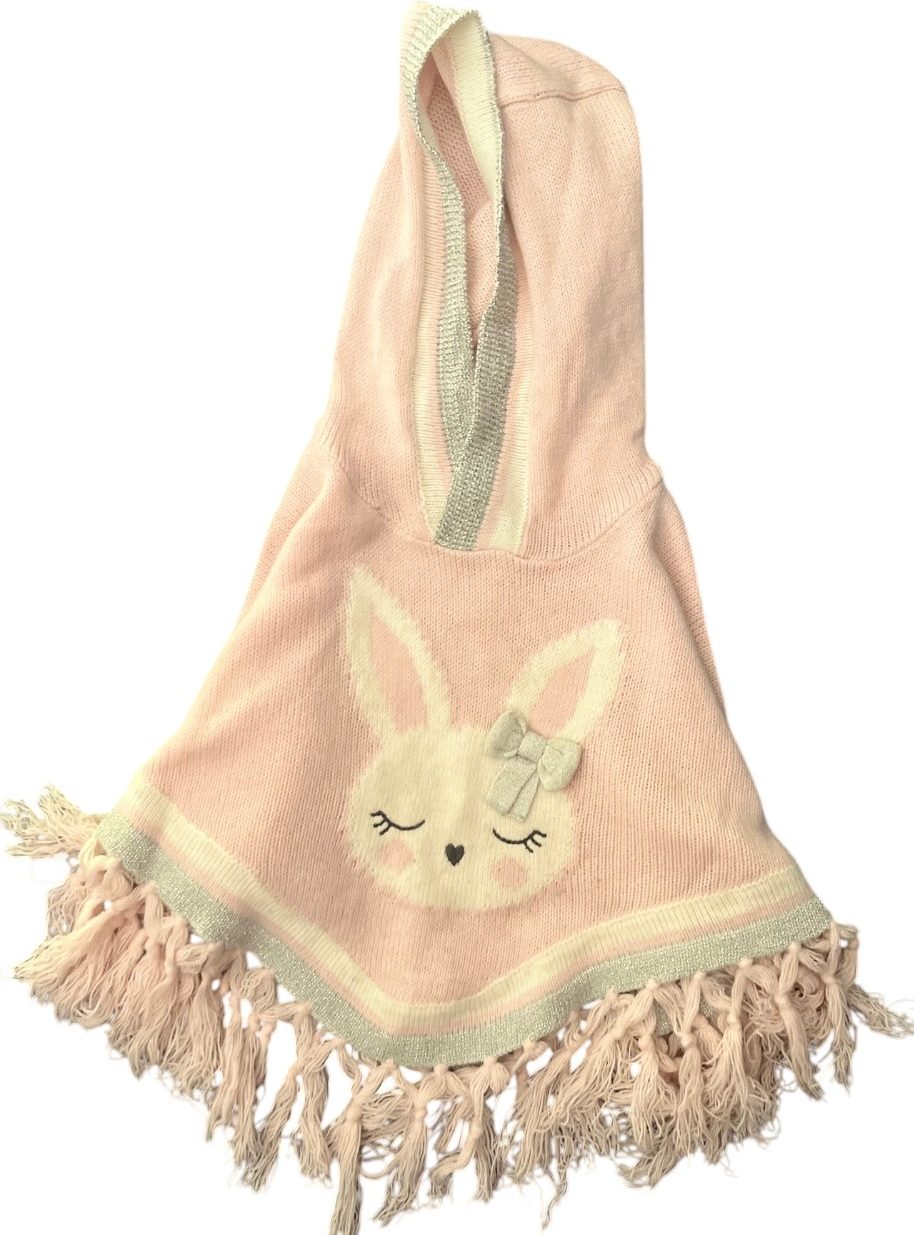 Pink knitted bunny poncho 6/18M