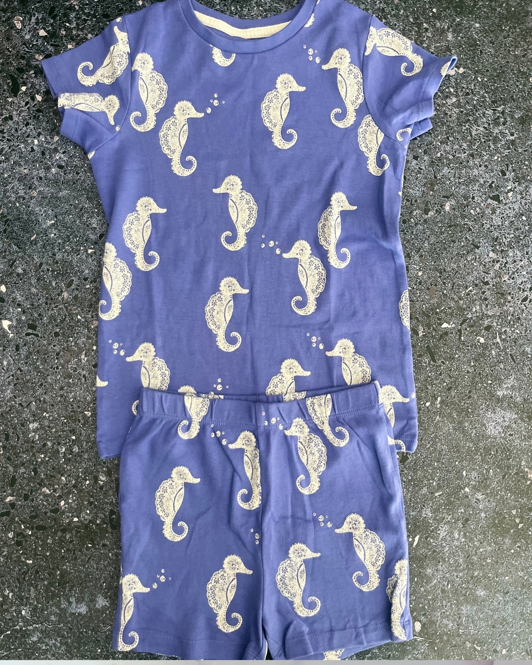 Next blue pyjama top with seahorse print and matching shorts 6/7Y