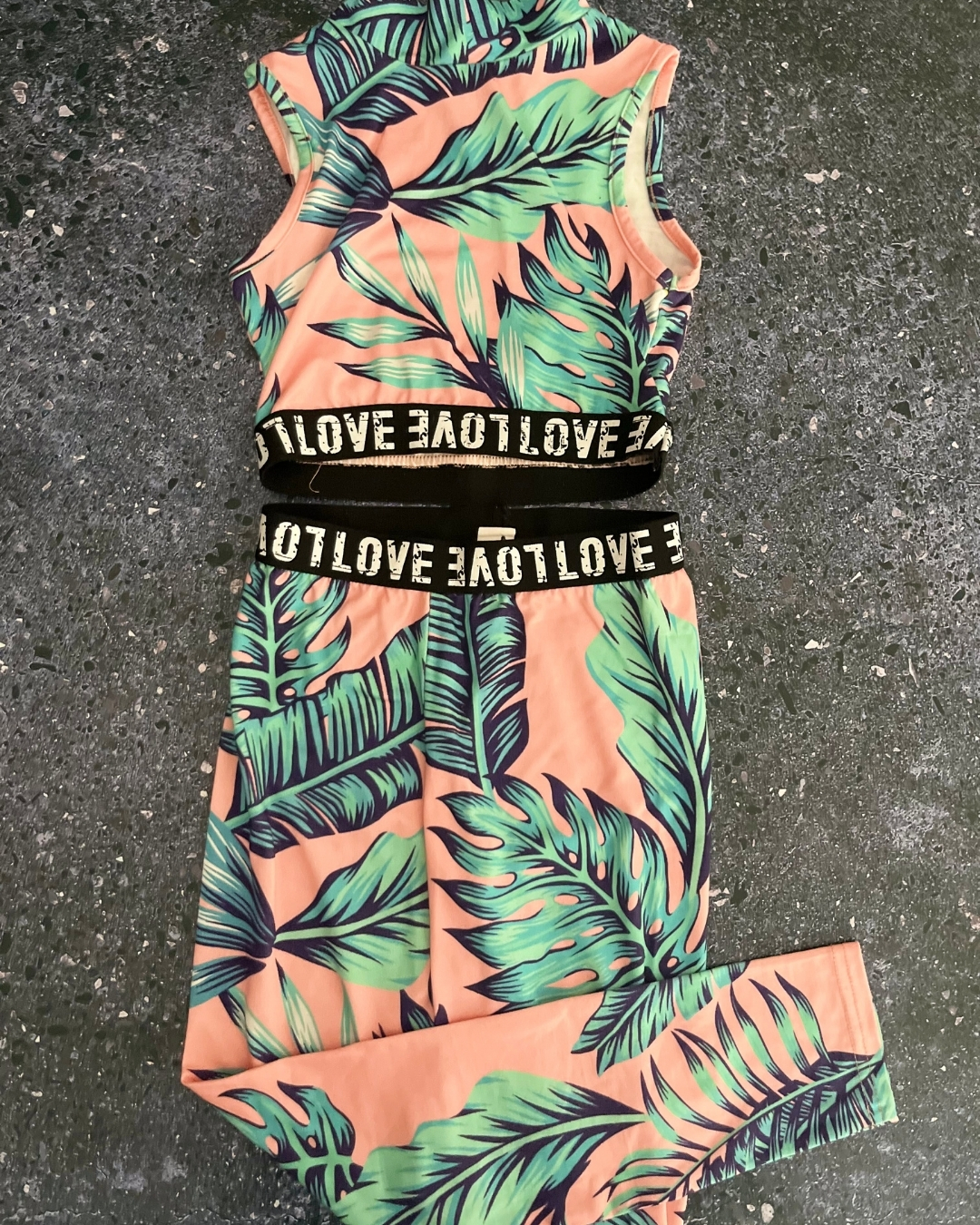 Shein leaf printed yoga pants & matching top 7Y