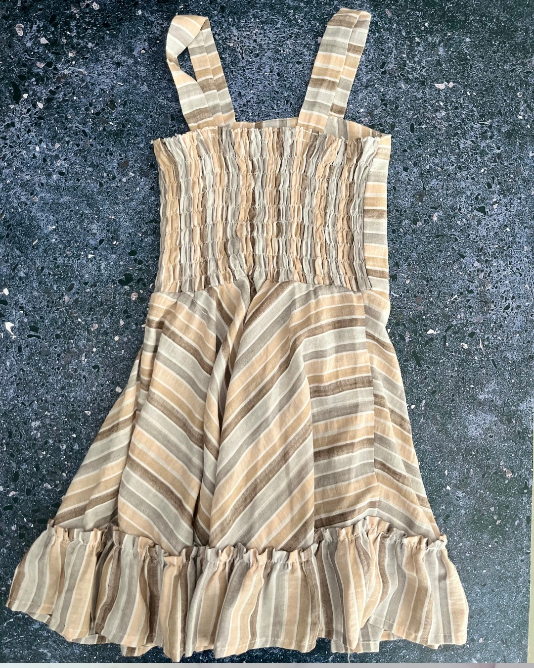 Alkano grey and beige striped strappy dress 5/6Y