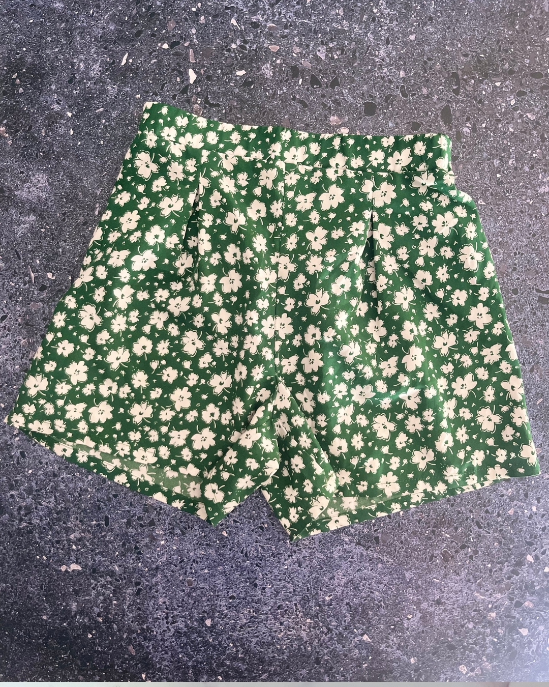 Shein green shorts with white flower pattern 11/12Y