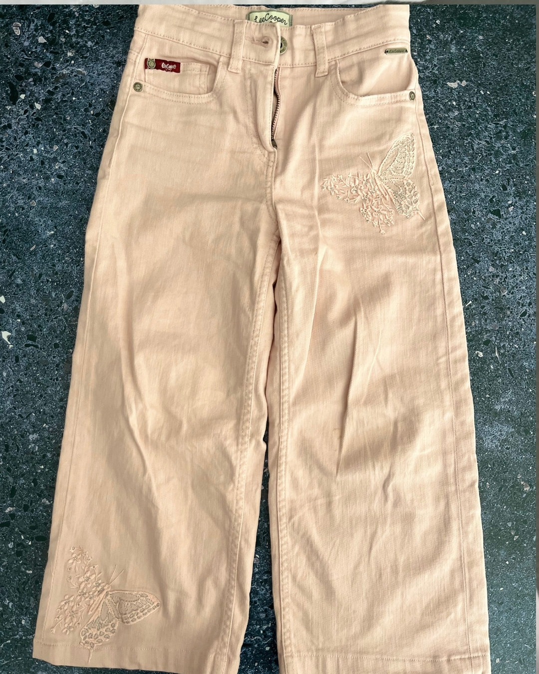 Lee Cooper pink denim pants with embroidered butterfly 7/8Y