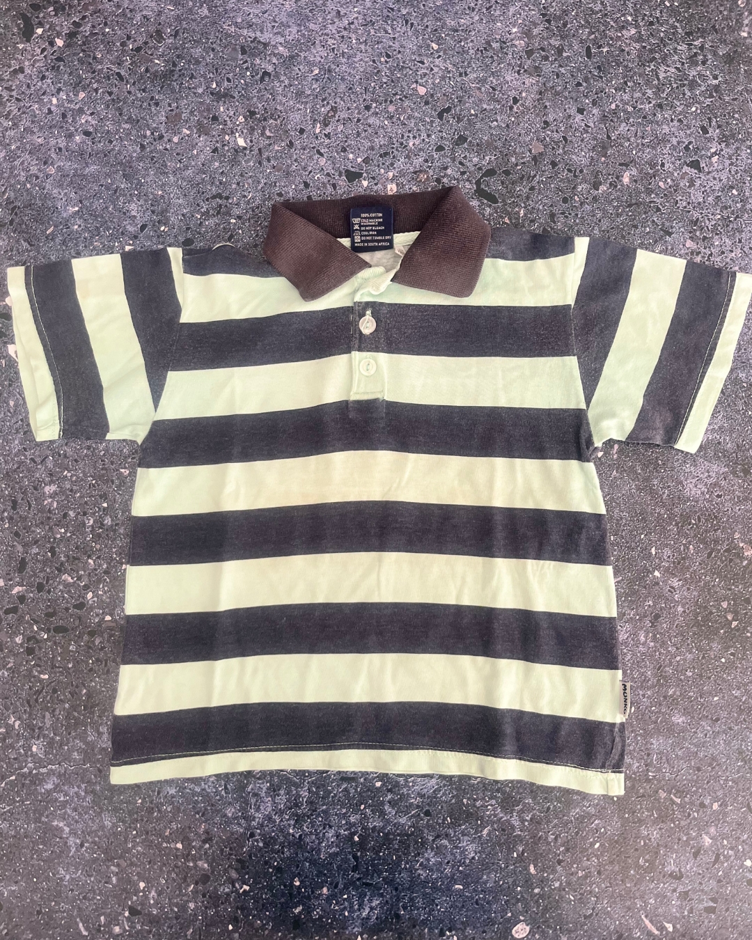 Munko green and blue striped golfer 2/3Y