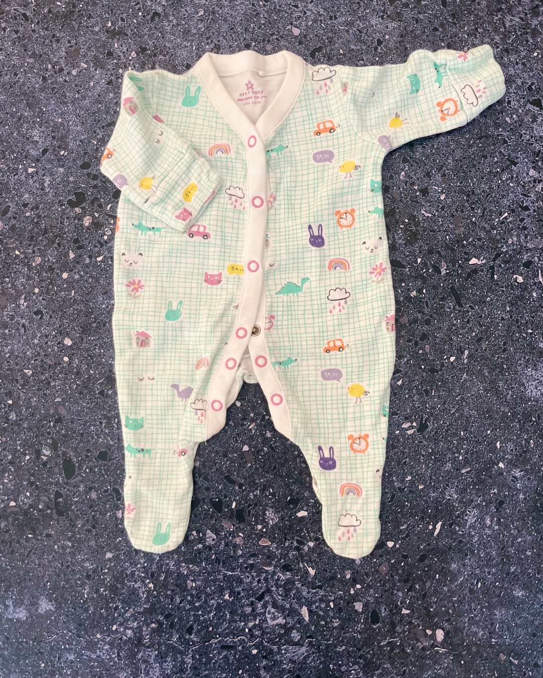 Next green and white dinosaur onesie Newborn