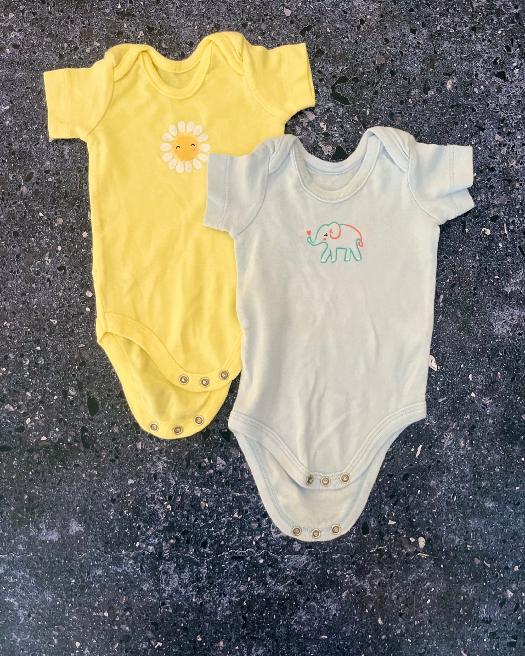 Woolworths blue elephant and yellow sunflower baby grow set Newborn