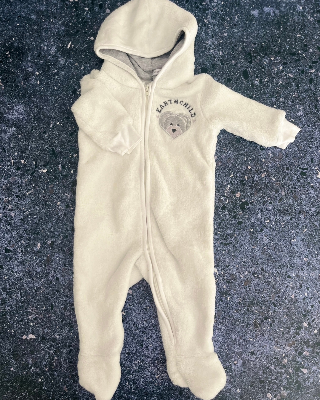 Earth Child white fleece bear onesie 0/3M