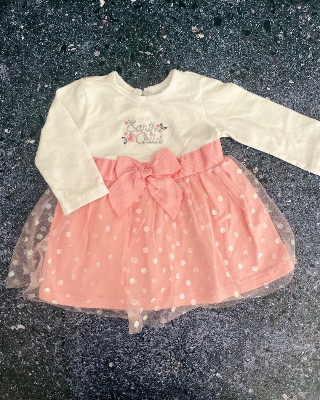 Earth Child white and pink dress with tulle skirt 3/6M