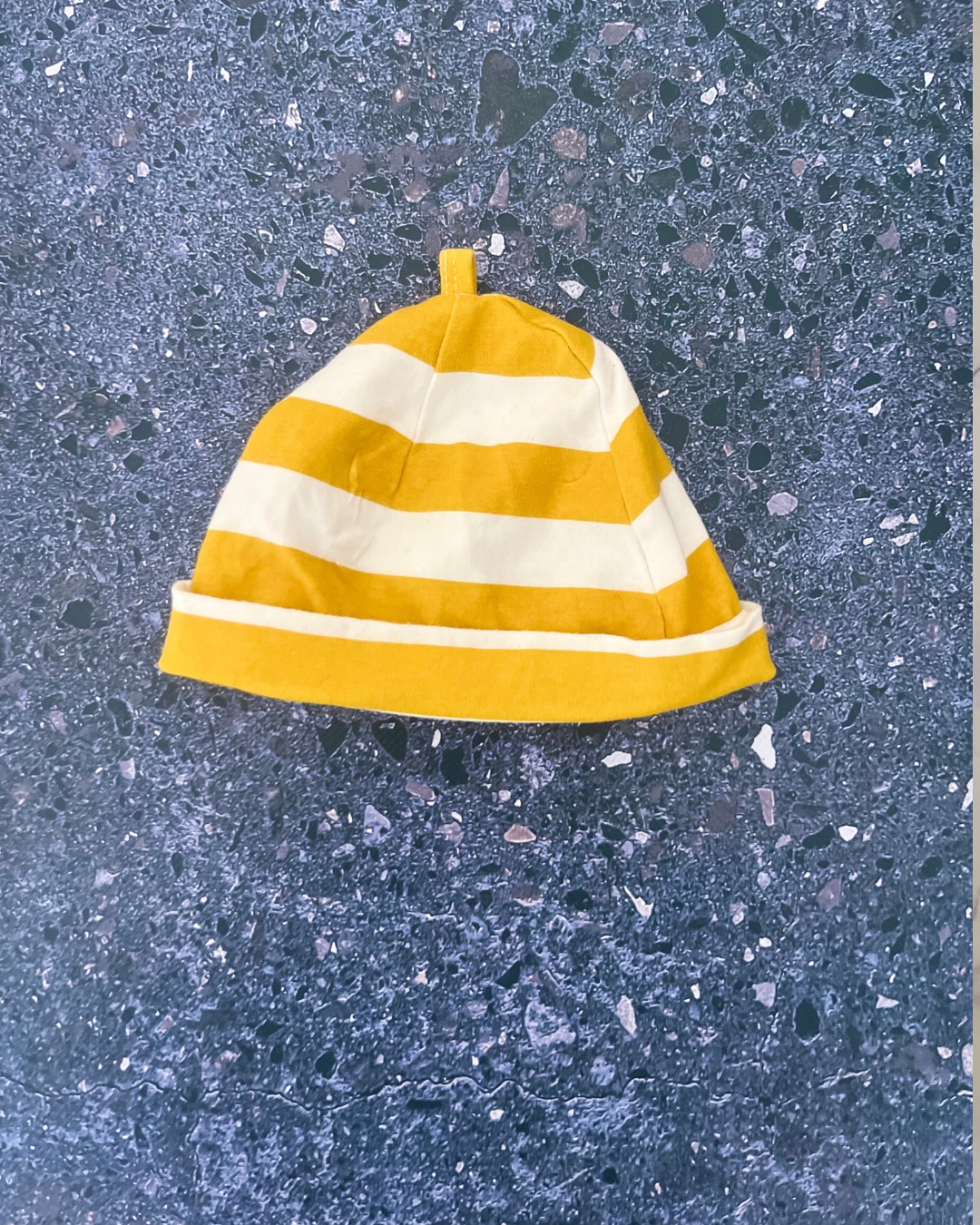 Woolworths yellow and white striped beanie 12/18M
