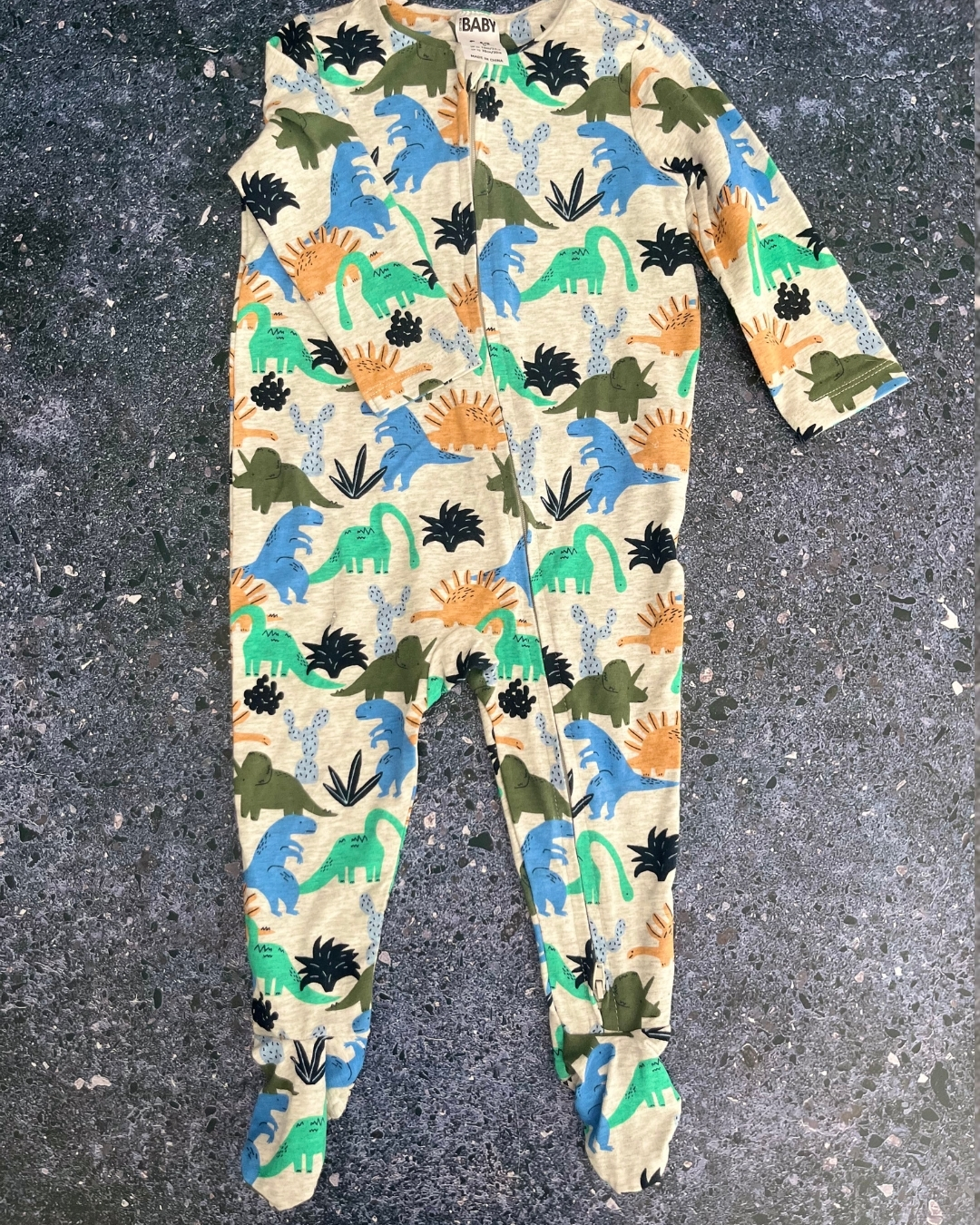 Cotton On grey dinosaur onesie 6/12M