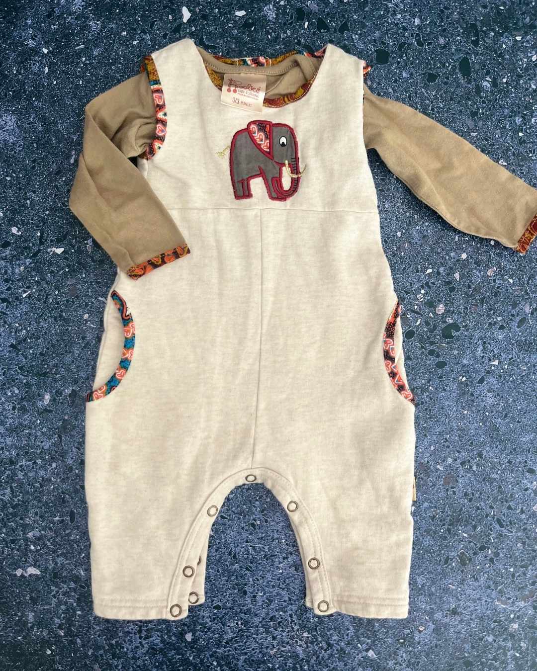 Hoolies brown elephant top and romper set 0/3M