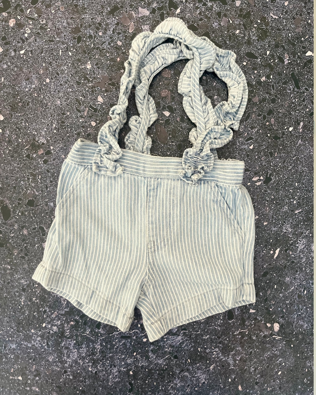 Cotton On blue and white striped shorts with suspenders 0/3M