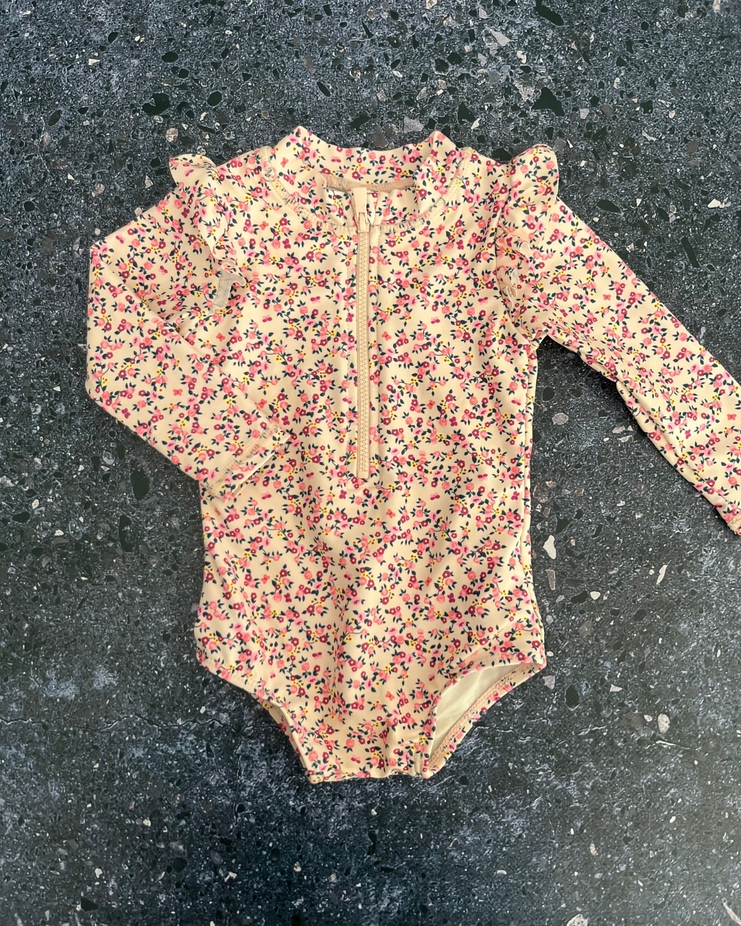 Cotton On beige floral swimming costume 3/6M