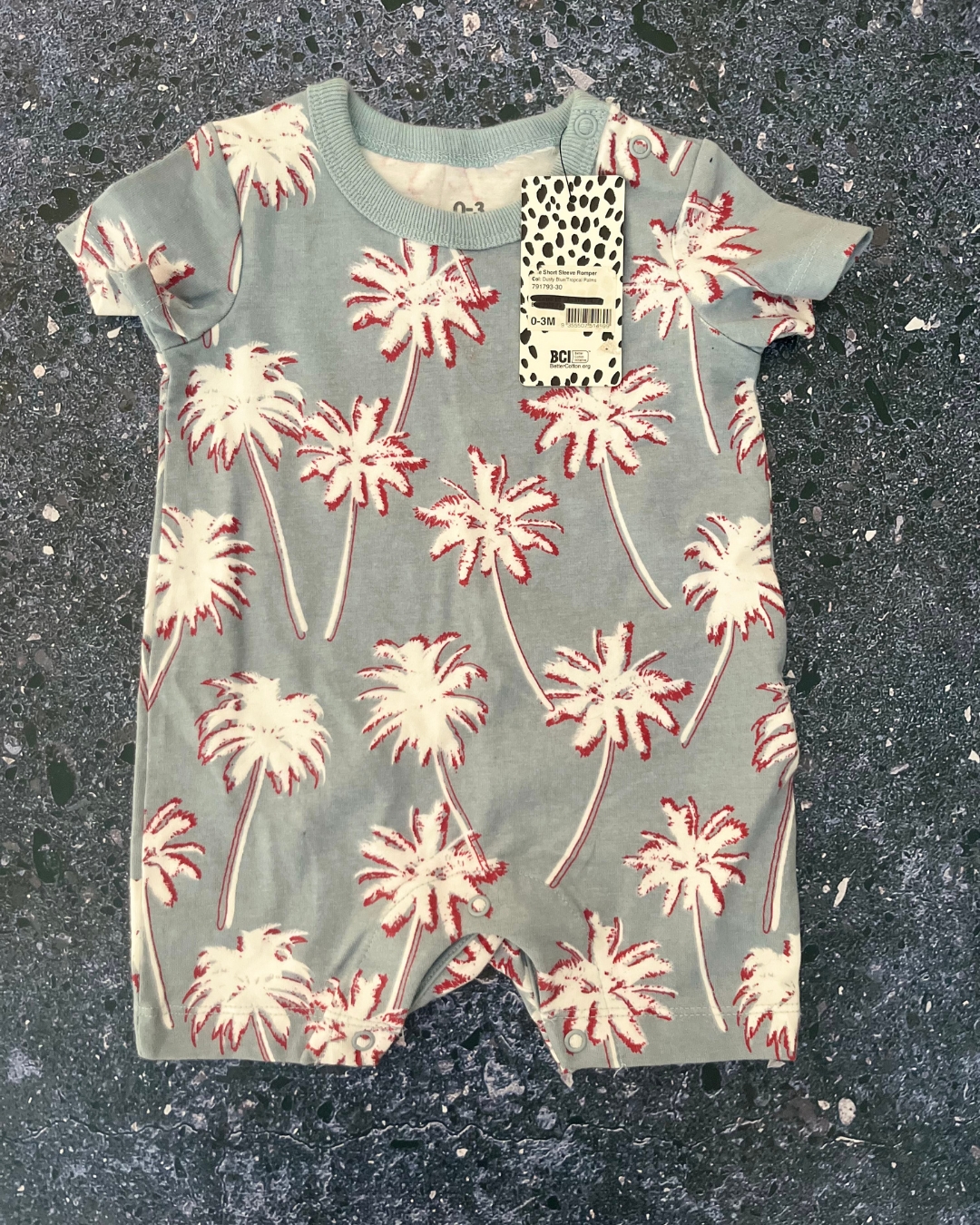 *NEW* Cotton On blue palm trees romper 0/3M