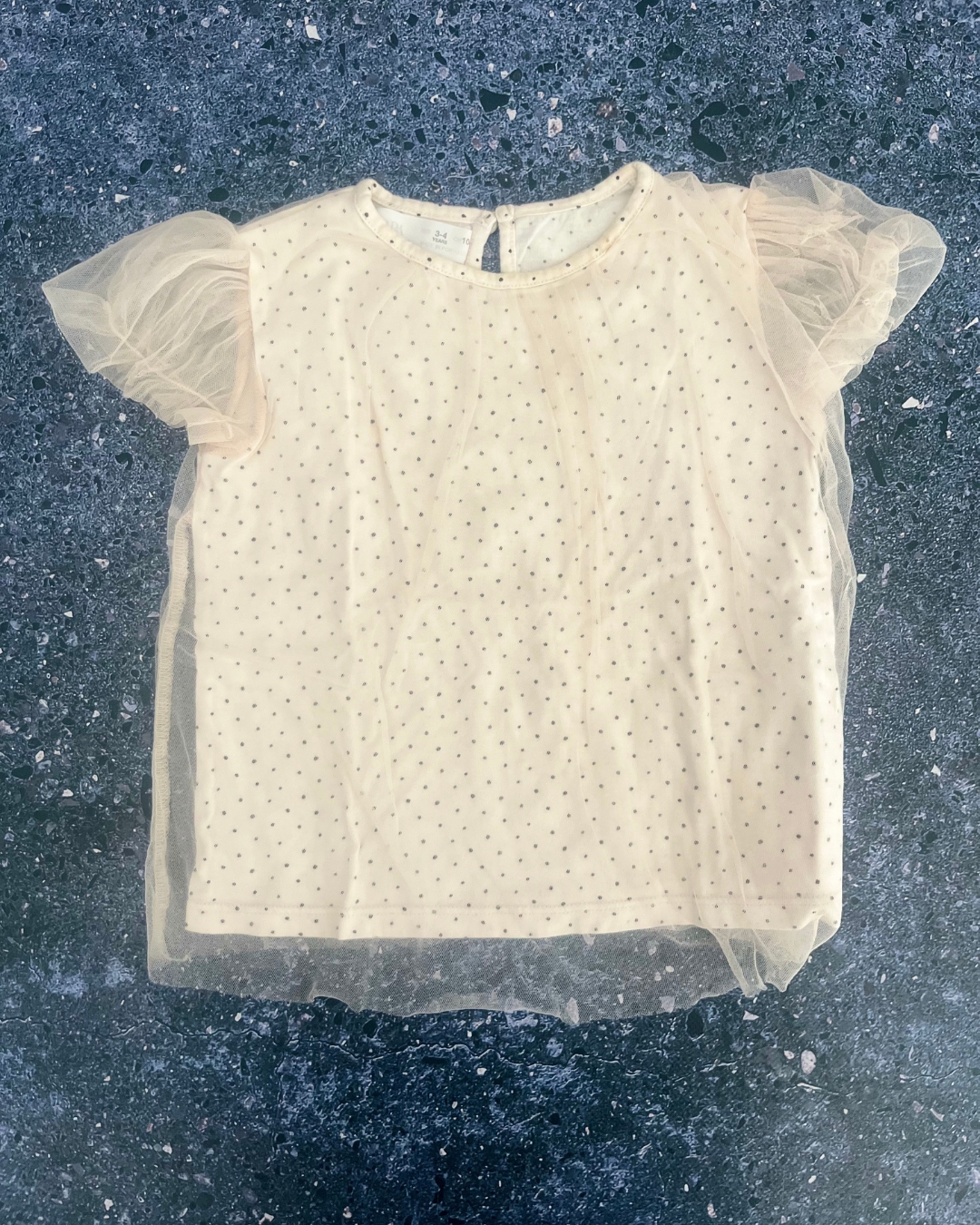 Zara white polka dot tulle top 3/4Y