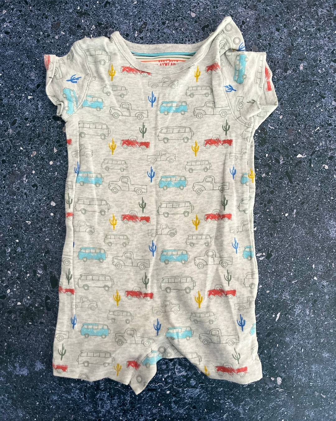 Playwear Co grey trucks romper 9/12M