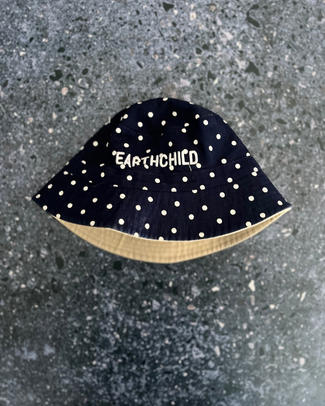 Earth Child blue polka dot hat Large 2/4Y