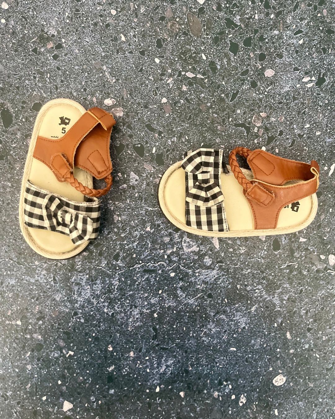 Woolworths black checked bow tie sandals Size 5