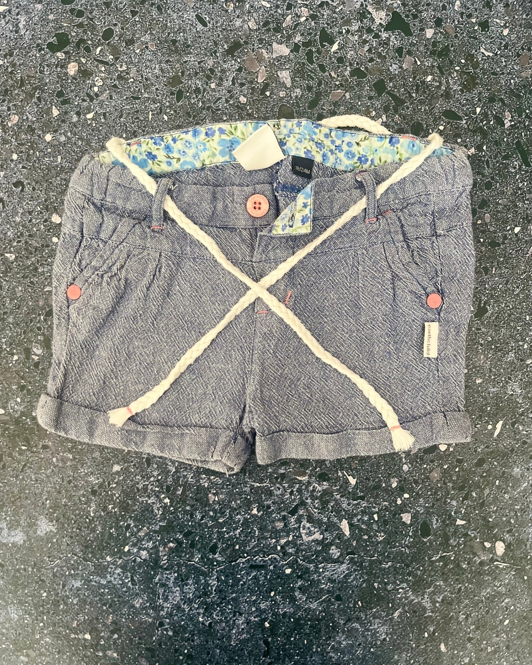 Earth Child blue shorts with rope belt 18/24M