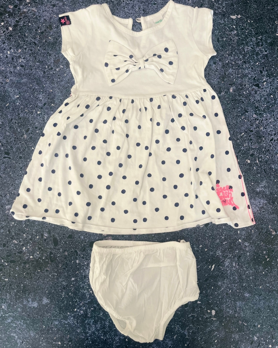 Naartjie white bow tie polka dot dress 18/24M