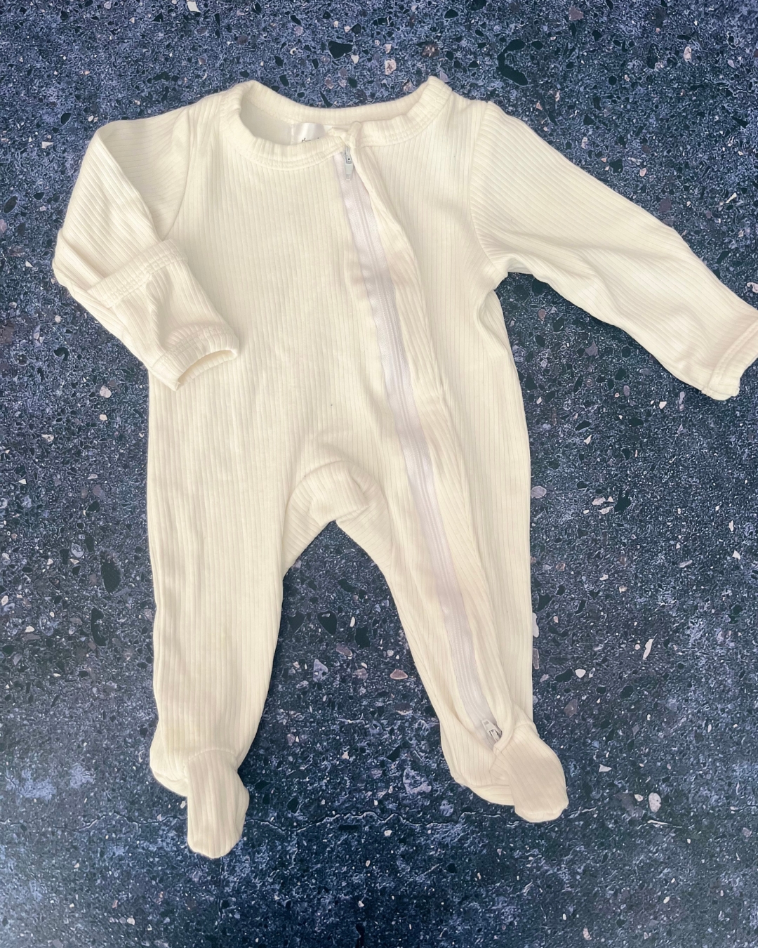 Rainberry white ribbed baby onesie 0/3M