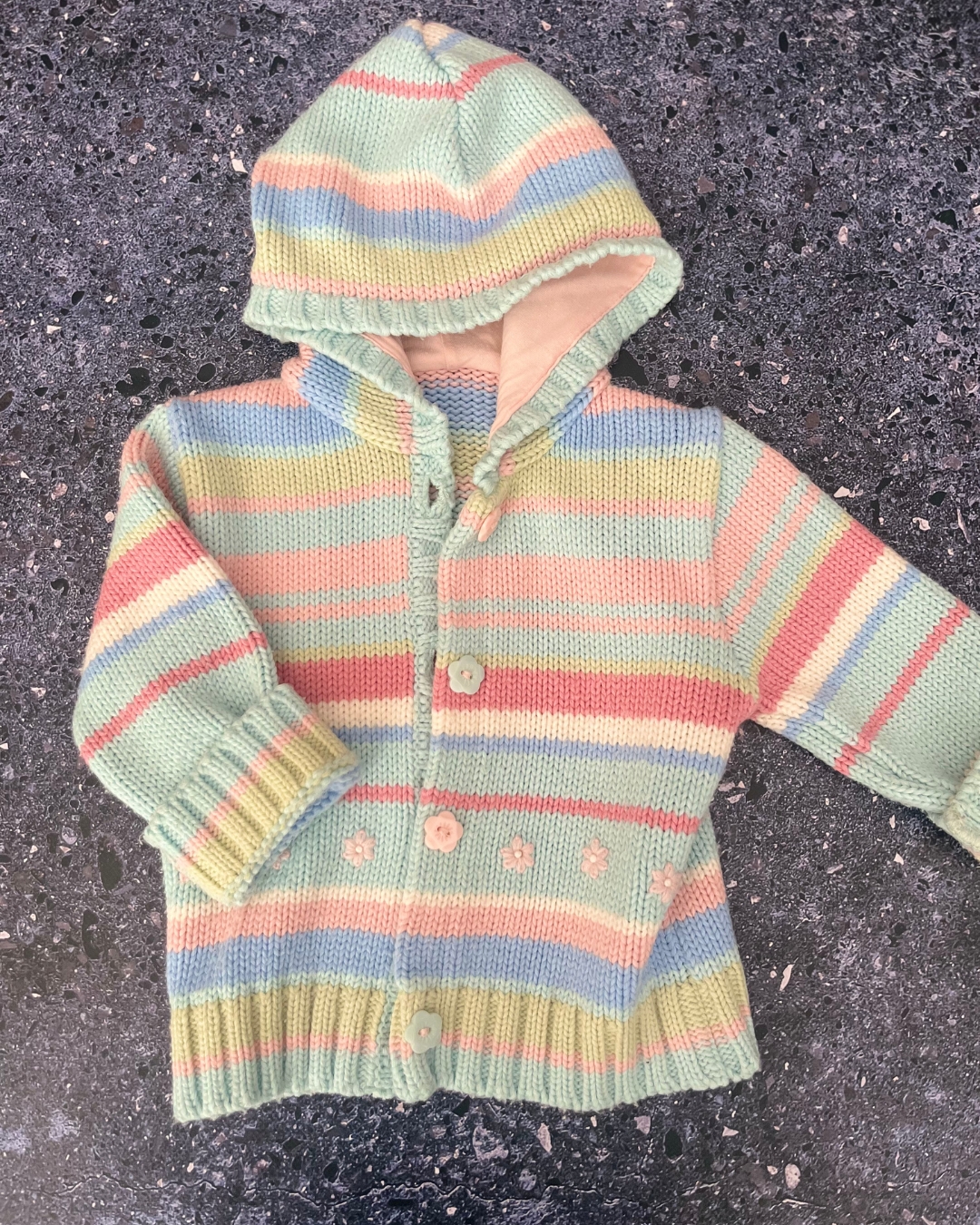 Woolworths knitted rainbow striped cardigan 6/12M