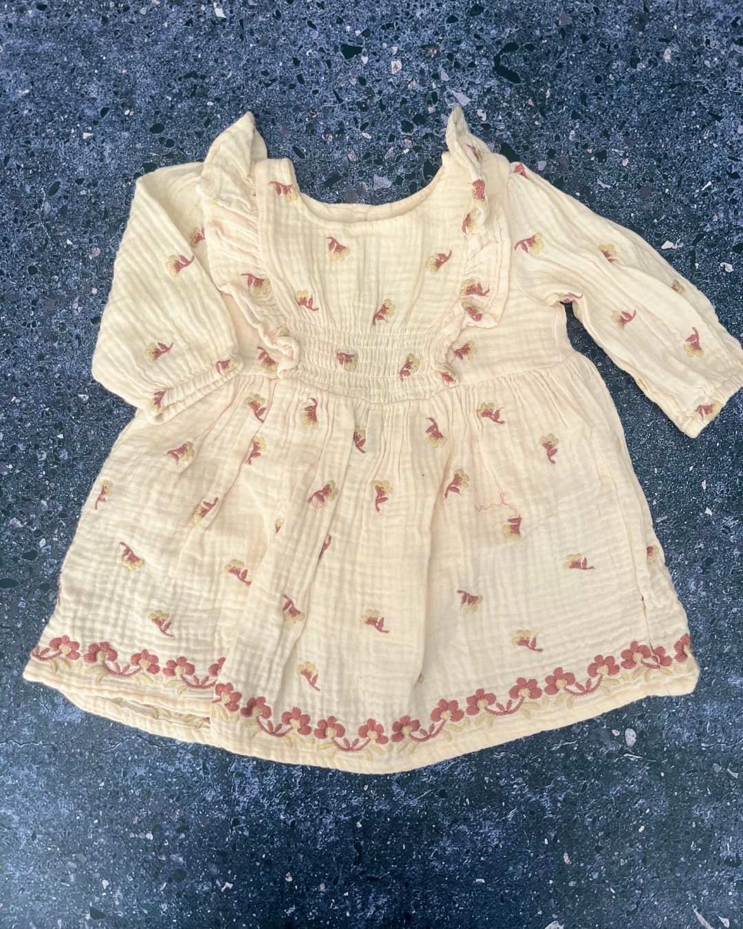 Woolworths beige embroidered floral dress 3/6M