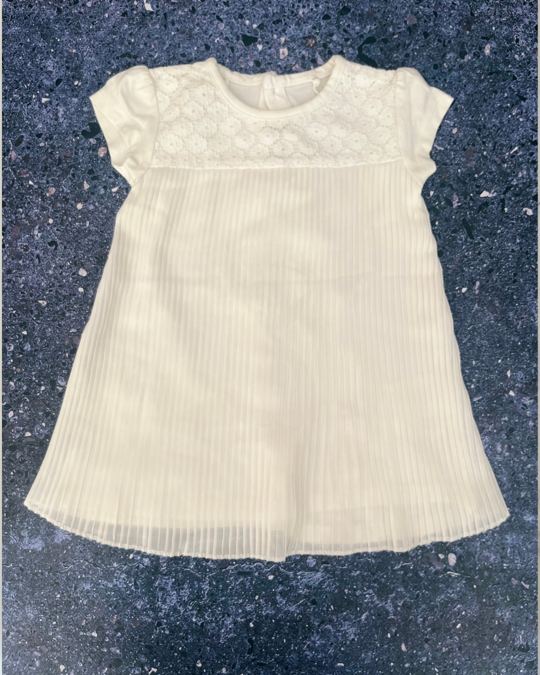 TQF Baby Collection white tonal ribbed dress 12M