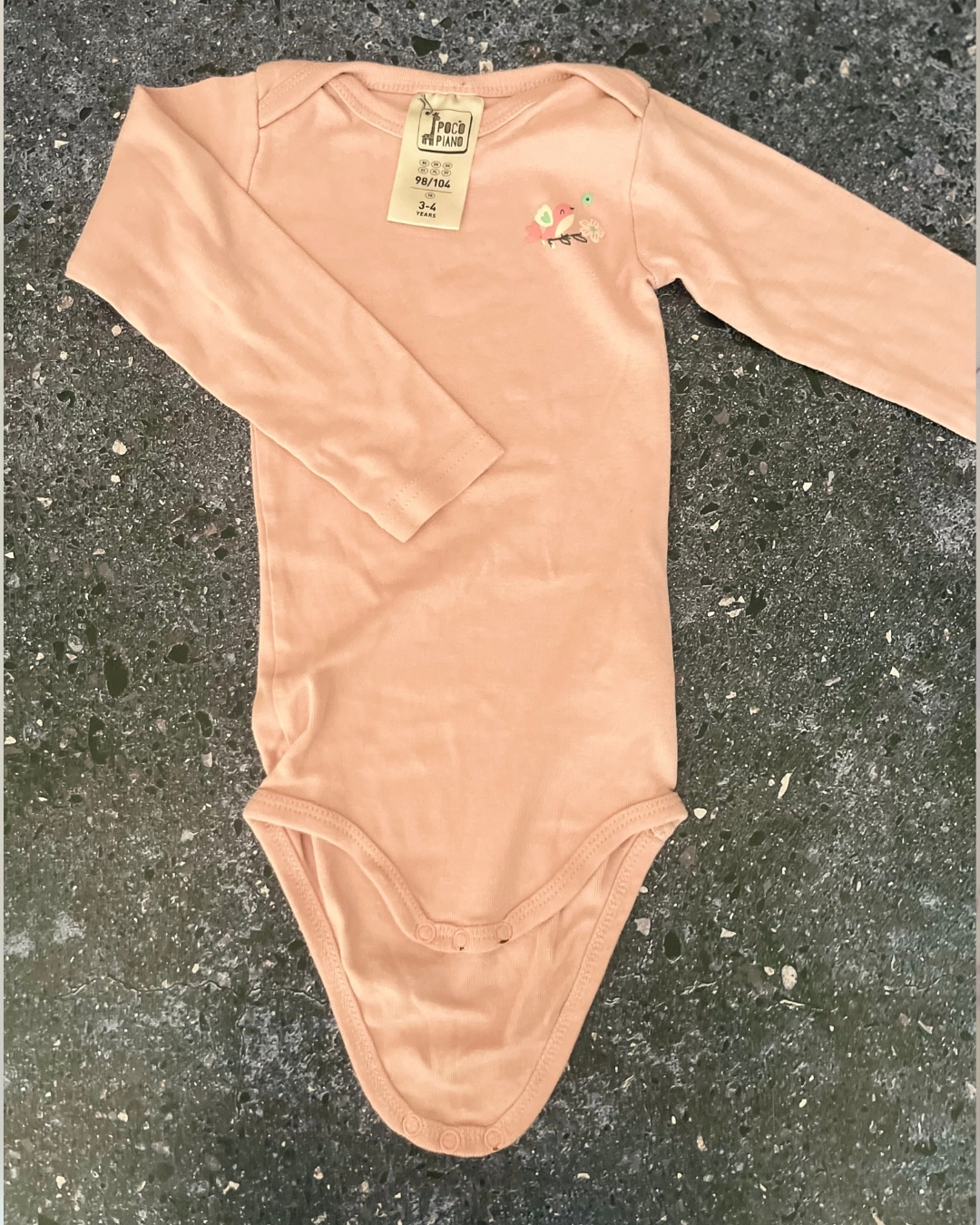 Poco Piano pink birds baby grow 3/4Y