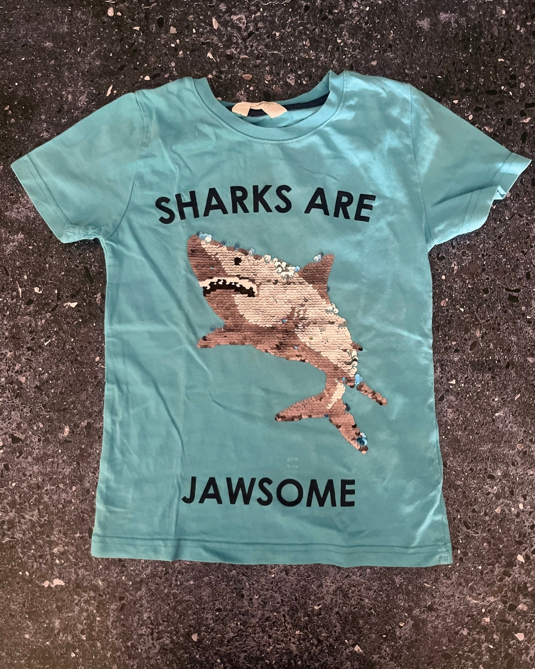 H&M Sharks are Jawsome blue T-shirt 7/8Y