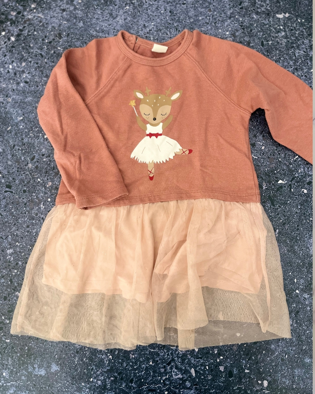 H&M pink reindeer print dress 1/2Y