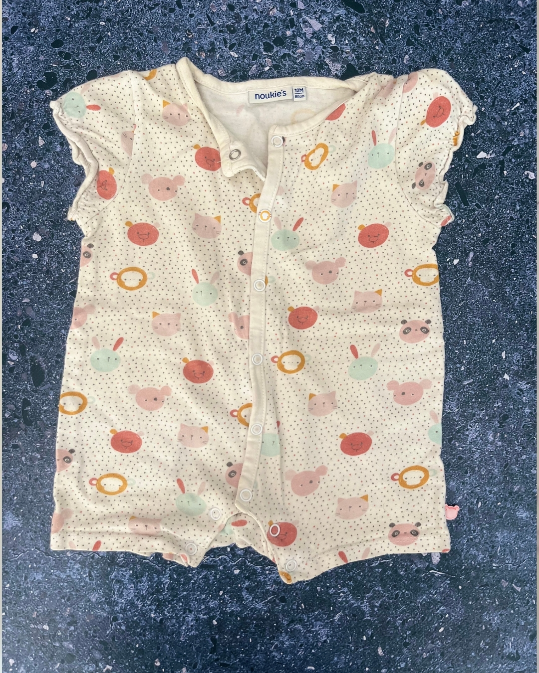 Noukie's beige polka dot animal romper 12M
