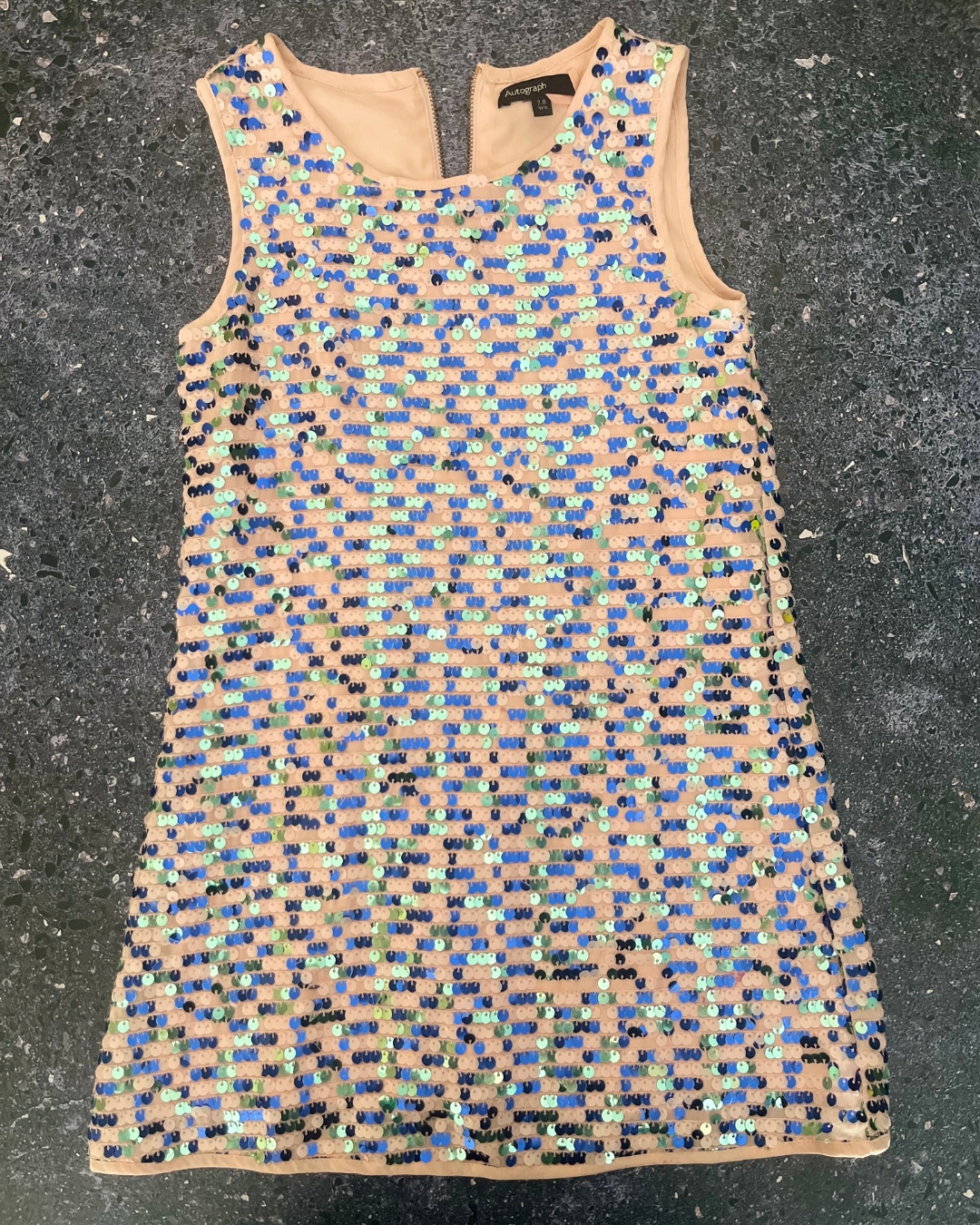 Autograph peach sequin party dress 7/8Y