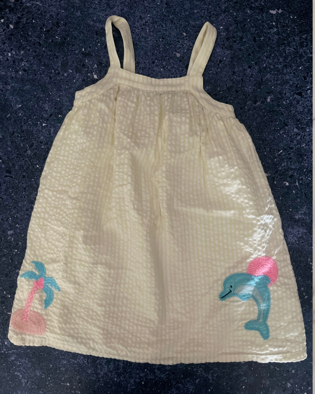 M&S yellow and white striped dolphin dress 4/5Y