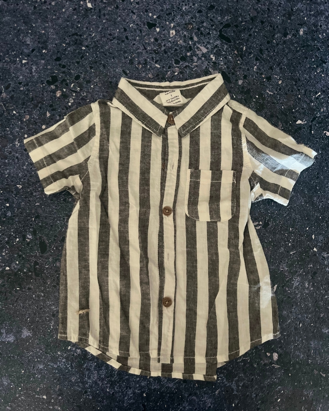 Cotton On black and white striped collared shirt 12/18M